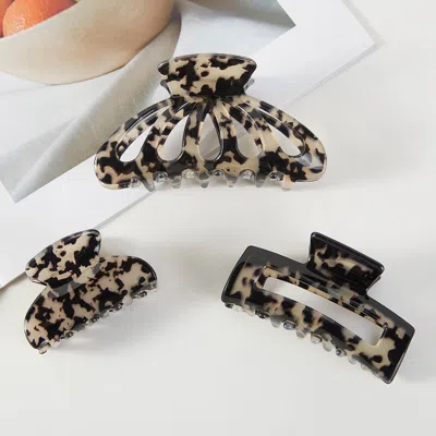 Fashnzfab 3pcs - Tortoiseshell Style Hair Claw Clip Set In Multi
