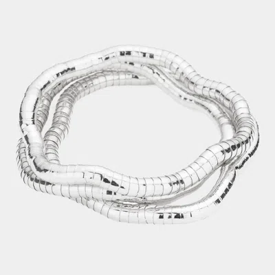 Fashnzfab 3pcs - Triple Gooseneck Metal Stretch Bracelets Rhodium In Silver