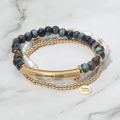 Fashnzfab 3pcs - Walk By Faith Not By Sight Inspirational Bar Message Bracelet In Blue