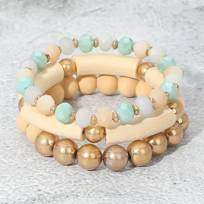 Fashnzfab 3pcs - Wood Faceted Beaded Stretch Bracelets In Silver