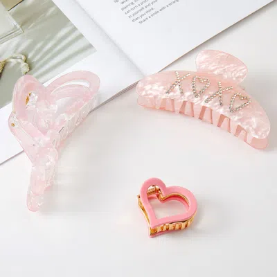 Fashnzfab 3pcs - Xoxo Heart Hair Claw Clip Set In Pink