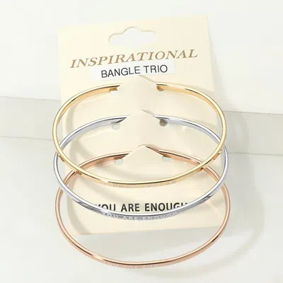 Fashnzfab 3pcs - You Are Enough Inspirational Message Trio Bangle Bracelets In Gold