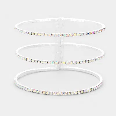 Fashnzfab 3row Split Layer Round Crystal Detail Cuff Evening Bracelet Ab, Silver