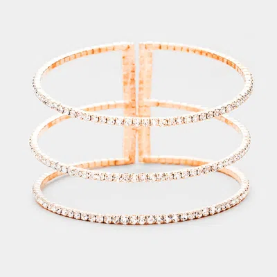 Fashnzfab 3row Split Layer Round Crystal Detail Cuff Evening Bracelet Clear, Rose Gold In Multi