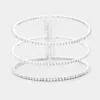 Fashnzfab 3row Split Layer Round Crystal Detail Cuff Evening Bracelet Clear, Silver In Multi