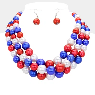Fashnzfab 3row Strand Pearl Necklace In Multi