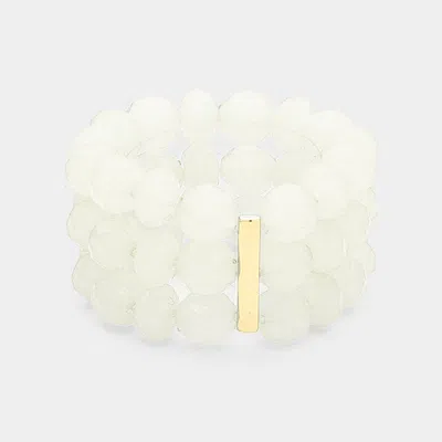 Fashnzfab 3rows Faceted Beaded Ball Stretch Bracelet Clear In Green