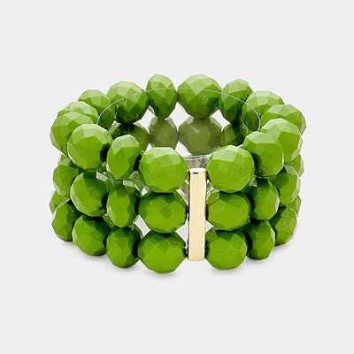 Fashnzfab 3rows Faceted Beaded Ball Stretch Bracelet Green