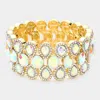 Fashnzfab 3rows Glass Crystal Stretch Evening Bracelet Ab, Gold In Gold