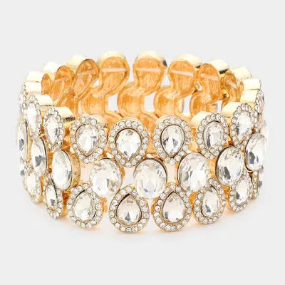 Fashnzfab 3rows Glass Crystal Stretch Evening Bracelet Gold