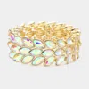 Fashnzfab 3rows Marquise Stone Cluster Stretch Evening Bracelet Ab, Gold In Multi