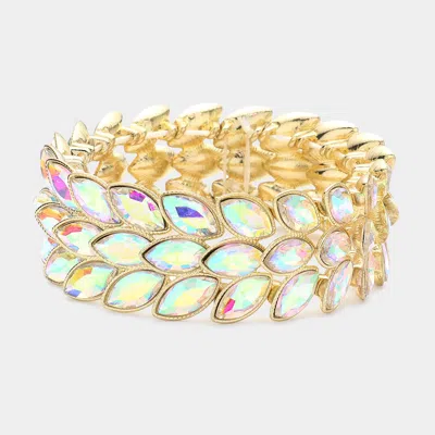 Fashnzfab 3rows Marquise Stone Cluster Stretch Evening Bracelet Ab, Gold In Multi