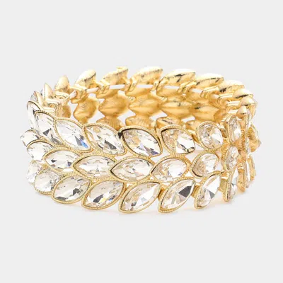 Fashnzfab 3rows Marquise Stone Cluster Stretch Evening Bracelet Clear, Gold In Multi