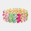 Fashnzfab 3rows Marquise Stone Cluster Stretch Evening Bracelet Gold, Multi In Multi