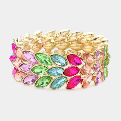 Fashnzfab 3rows Marquise Stone Cluster Stretch Evening Bracelet Gold, Multi