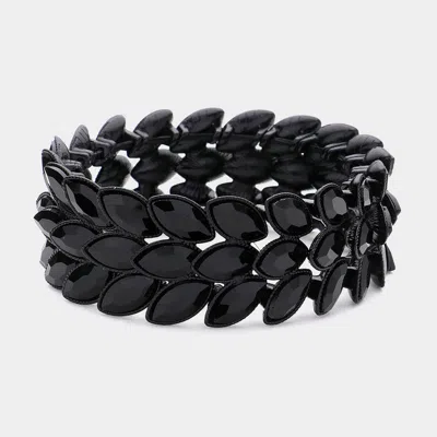 Fashnzfab 3rows Marquise Stone Cluster Stretch Evening Bracelet Jet Black