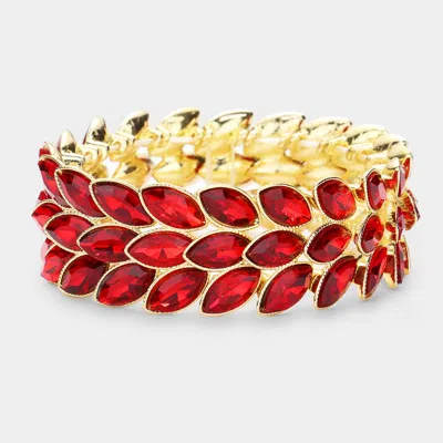 Fashnzfab 3rows Marquise Stone Cluster Stretch Evening Bracelet Red