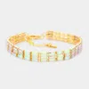 Fashnzfab 3rows Rectangle Stone Cluster Evening Bracelet Ab, Gold In Multi