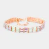 Fashnzfab 3rows Rectangle Stone Cluster Evening Bracelet Ab, Rose Gold In Multi