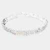 Fashnzfab 3rows Rhinestone Evening Bracelet Ab, Silver In Multi