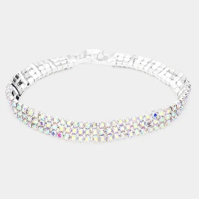 Fashnzfab 3rows Rhinestone Evening Bracelet Ab, Silver In Multi
