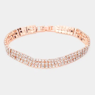 Fashnzfab 3rows Rhinestone Evening Bracelet Clear, Rose Gold In Pink
