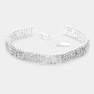 Fashnzfab 3rows Rhinestone Evening Bracelet Silver