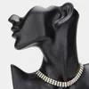 Fashnzfab 3rows Rhinestone Evening Choker Necklace In White