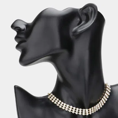 Fashnzfab 3rows Rhinestone Evening Choker Necklace In White