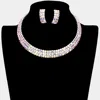 Fashnzfab 3rows Rhinestone Open Choker Necklace In Blue
