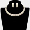 Fashnzfab 3rows Rhinestone Open Choker Necklace In Gold