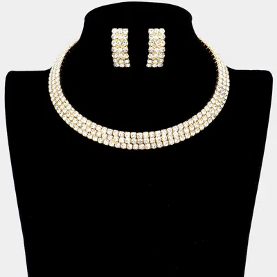 Fashnzfab 3rows Rhinestone Open Choker Necklace In Gold