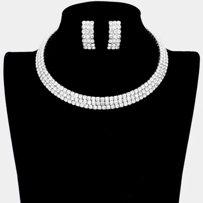 Fashnzfab 3rows Rhinestone Open Choker Necklace In Metallic
