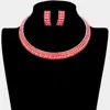 Fashnzfab 3rows Rhinestone Open Choker Necklace In Pink