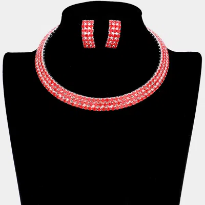 Fashnzfab 3rows Rhinestone Open Choker Necklace In Pink
