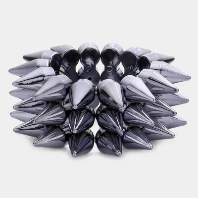 Fashnzfab 3rows Spike Cone Stud Stretch Bracelet Navy In Blue