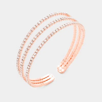 Fashnzfab 3rows Split Layered Rhinestone Cuff Bracelet Clear, Rose Gold In Multi