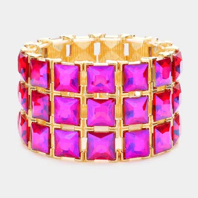 Fashnzfab 3rows Square Stone Stretch Evening Bracelet Ab, Purple In Multi