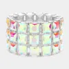 Fashnzfab 3rows Square Stone Stretch Evening Bracelet Ab, Silver In Multi