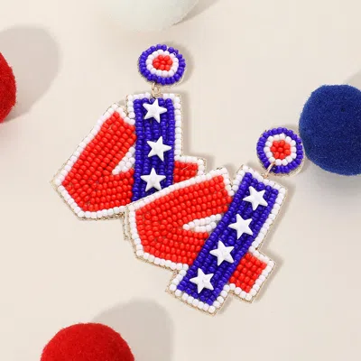 Fashnzfab 4 Message Felt Back American Usa Flag Star Seed Beaded Dangle Earrings In Blue