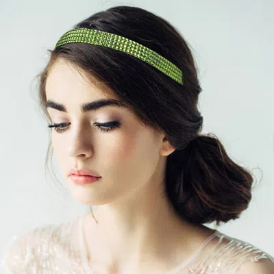 Fashnzfab 4-row Bling Square Stone Stretch Headband In Green