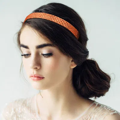 Fashnzfab 4-row Bling Square Stone Stretch Headband In Orange