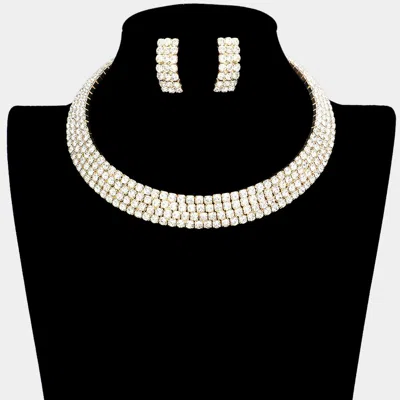 Fashnzfab 4-row Crystal Rhinestone Banded Open Choker Necklace In Gold