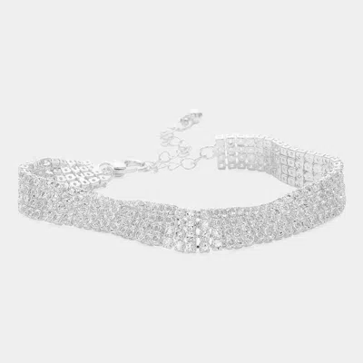 Fashnzfab 4 Row Cz Stone Embellished Tennis Evening Bracelet Silver