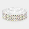 Fashnzfab 4-row Rhinestone Stretch Evening Bracelet Ab, Silver In Multi
