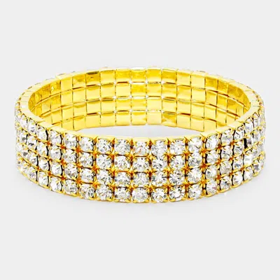 Fashnzfab 4-row Rhinestone Stretch Evening Bracelet Clear, Gold In Multi