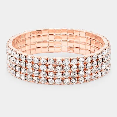 Fashnzfab 4-row Rhinestone Stretch Evening Bracelet Clear, Rose Gold In Multi