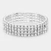 Fashnzfab 4-row Rhinestone Stretch Evening Bracelet Clear, Silver In Multi