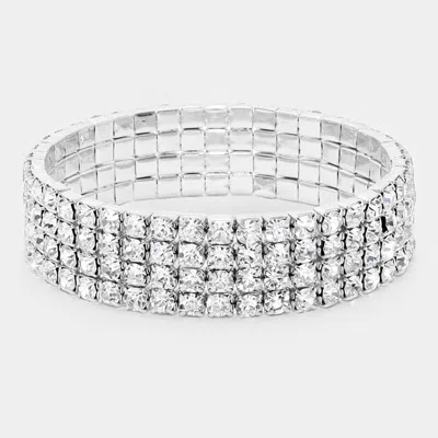 Fashnzfab 4-row Rhinestone Stretch Evening Bracelet Clear, Silver In Multi