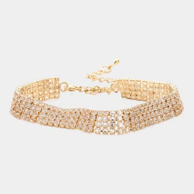 Fashnzfab 4 Rows Pave Cz Tennis Evening Bracelet Clear, Gold In Multi